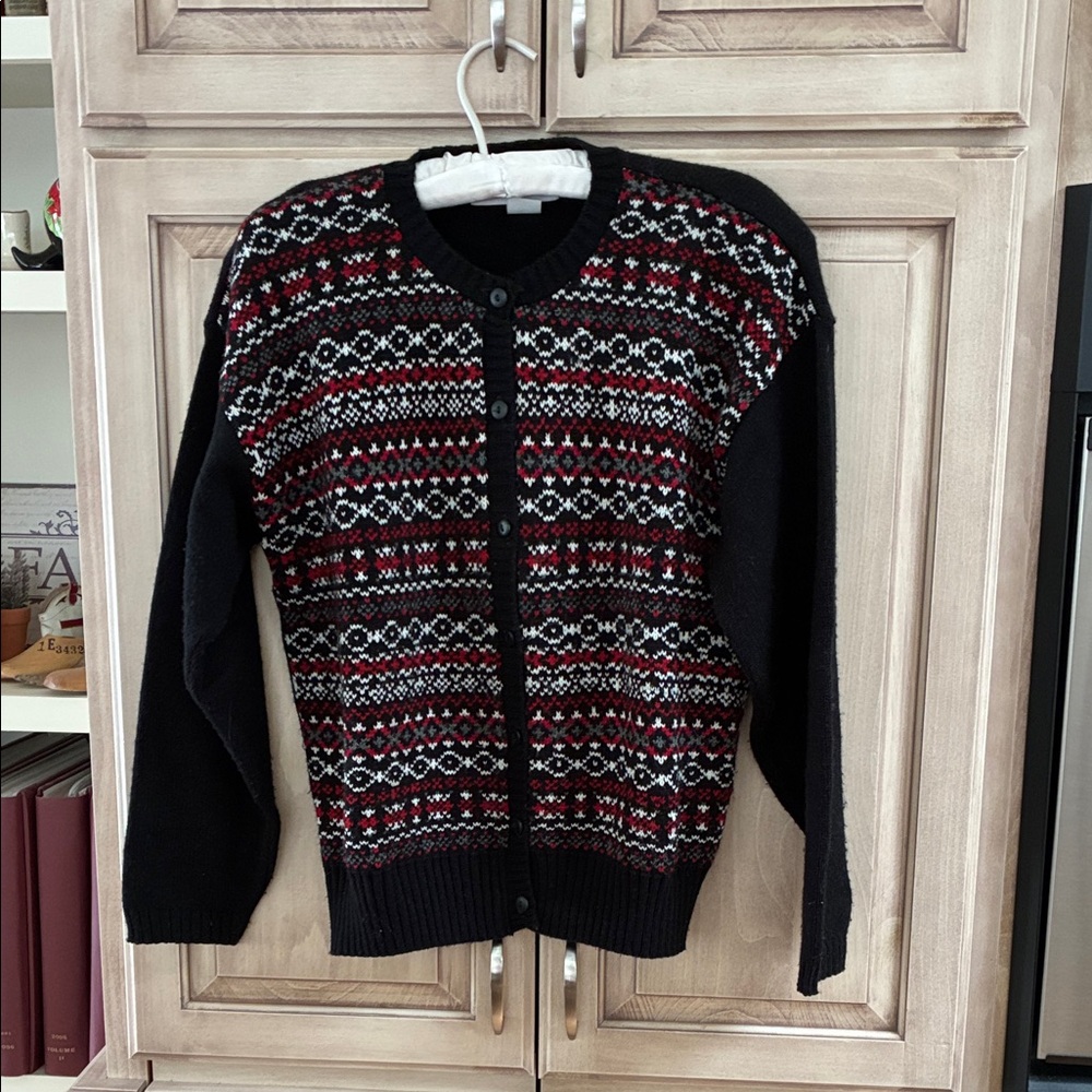 Norton McNaughton Black and Red Patterned Cardigan vintage 80’s